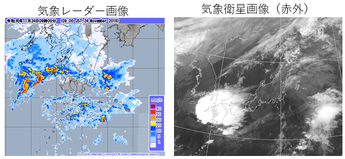 2019年台風第27号のレーダー画像と衛生画像