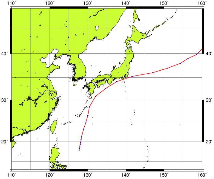 令和元年台風第3号の台風経路図
