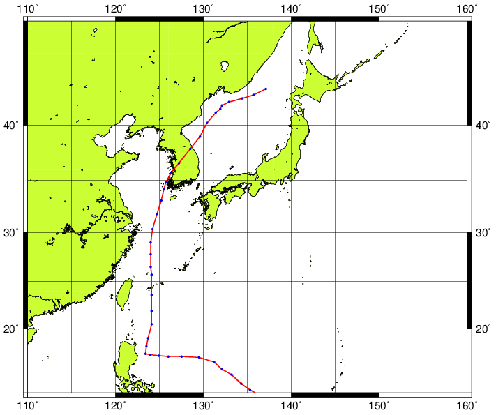 令和元年台風第5号の台風経路図