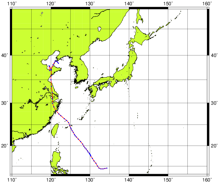 令和元年台風第9号の台風経路図