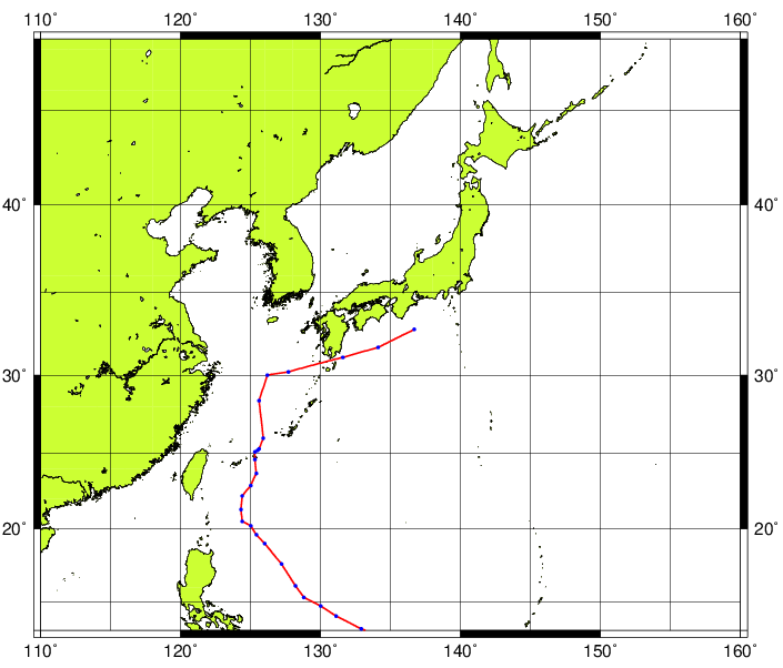 令和元年台風第27号の台風経路図